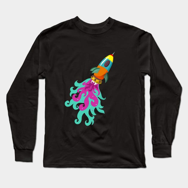 Retro Rocket Blasting Into Space Long Sleeve T-Shirt by LittleBunnySunshine